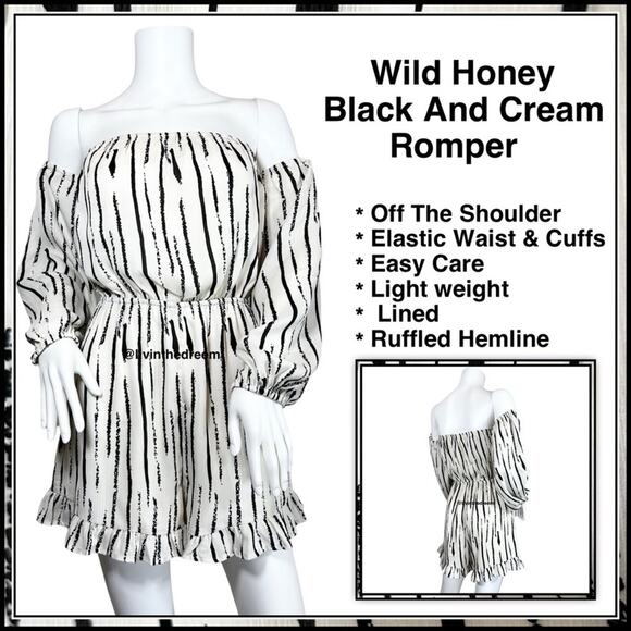 Wild Honey Black And Cream Romper SZ M $59 - Picture 1 of 9